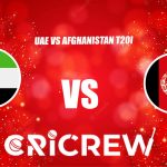 UAE vs AFG Live Score starts on January 2nd, 2024 at 02:51 pm at Sharjah Cricket Stadium, IndiaHere on www.cricrew.com you can find all Live, Upcoming and Recen